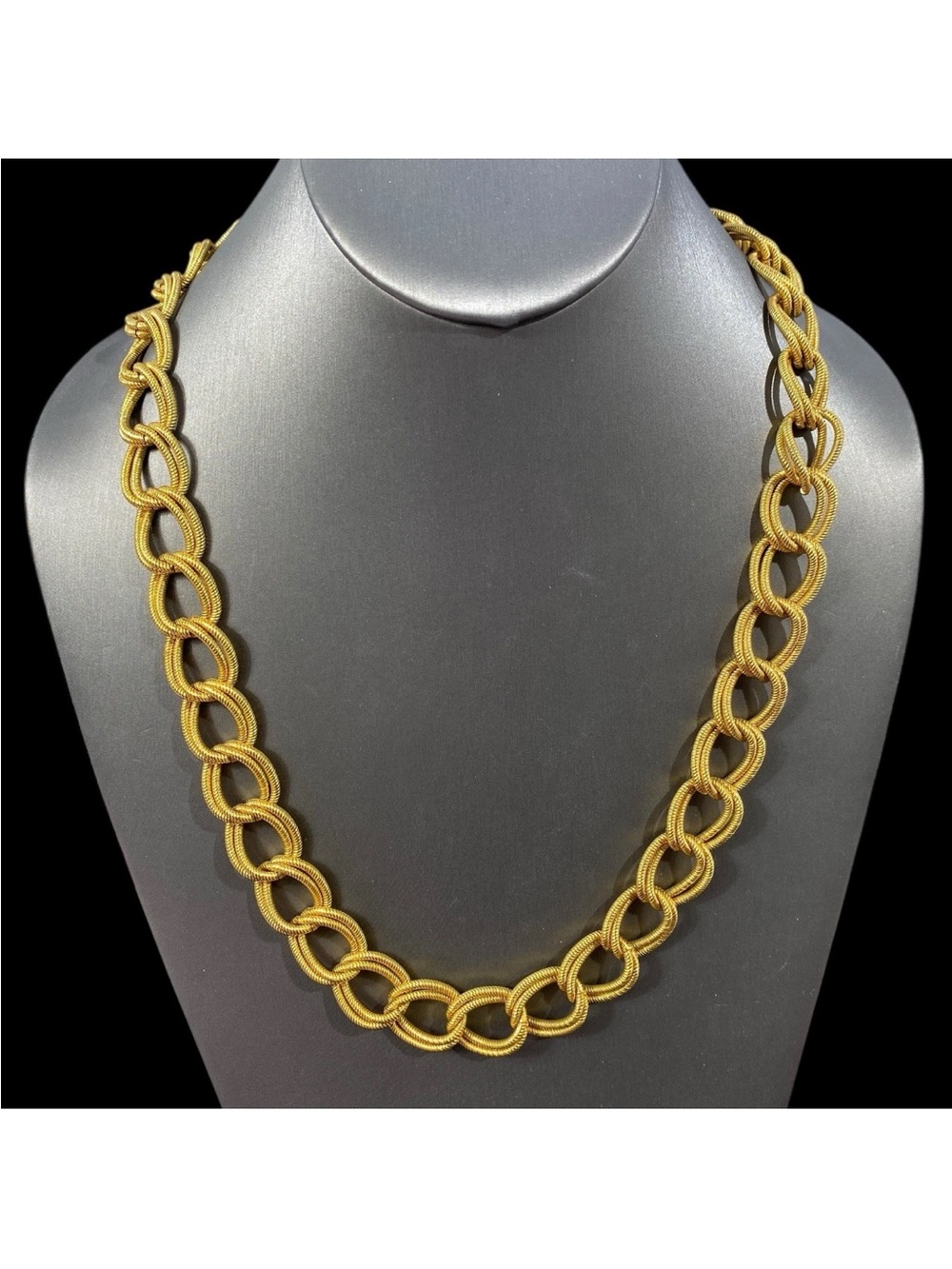 Vintage Anne Klein Gold Tone Necklace Chunky Double Link Chain Textured 24.5"